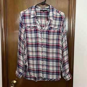Red, White and Blue Plaid Button Down Shirt